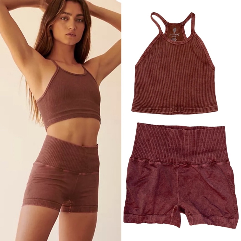 NEW Free People Good Karma Shorts & Happiness Runs Crop Top Set